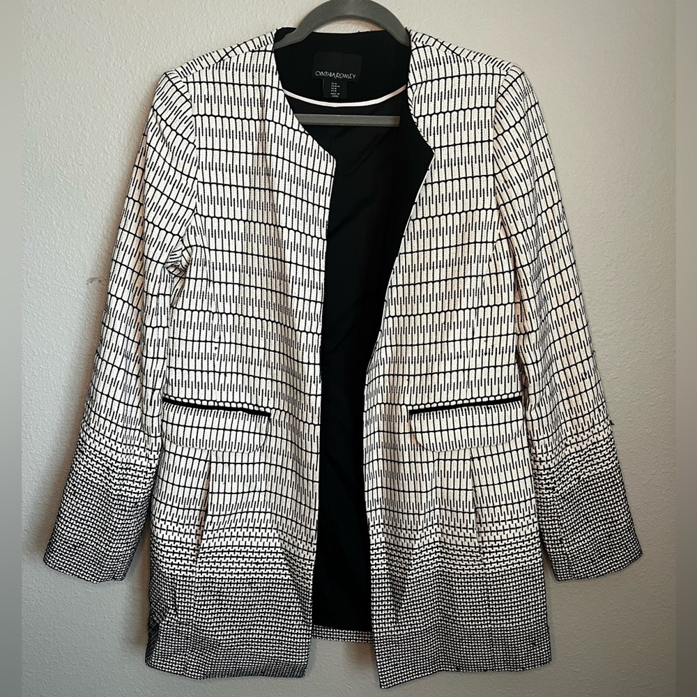 Cynthia Rowley black and cream coat blazer jacket women’s size medium